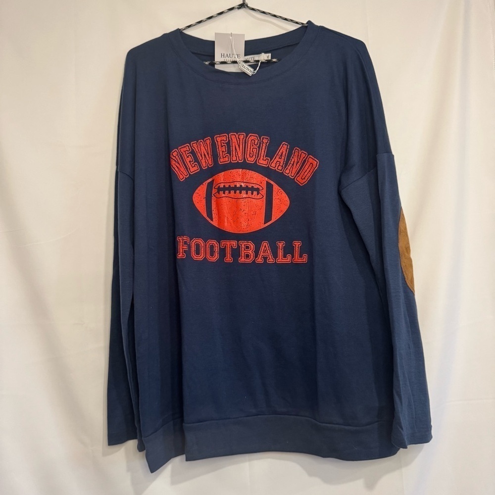 Haute Men’s Crew Neck Long Sleeve New England Football w/elbow Patches Sz XL